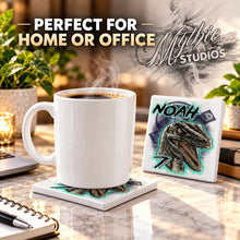 C078 Raptor Dinosaur ceramic coaster by Mythic Airbrush, original Air-Volution design — product image 4