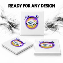 E001 Christian Fish Mountain Landscape ceramic coaster by Mythic Airbrush, original Air-Volution design — product image 7