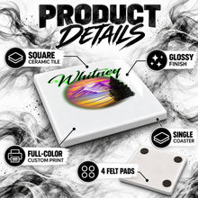 E003 Mountain Lake Landscape ceramic coaster by Mythic Airbrush, original Air-Volution design — product image 3