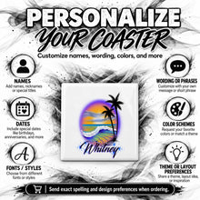 E004 Beach and Ocean Landscape ceramic coaster by Mythic Airbrush, original Air-Volution design — product image 5