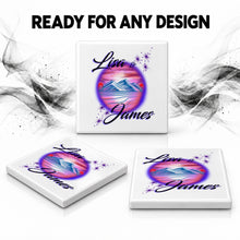 E005 Beach Mountain Water Landscape ceramic coaster by Mythic Airbrush, original Air-Volution design — product image 7