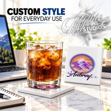 E006 Mountain Water Landscape ceramic coaster by Mythic Airbrush, original Air-Volution design — product image 2