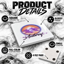 E006 Mountain Water Landscape ceramic coaster by Mythic Airbrush, original Air-Volution design — product image 3