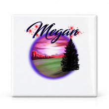 E007 Sunset Mountain Landscape ceramic coaster by Mythic Airbrush, original Air-Volution design — main image