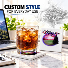 E007 Sunset Mountain Landscape ceramic coaster by Mythic Airbrush, original Air-Volution design — product image 2
