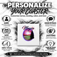 E007 Sunset Mountain Landscape ceramic coaster by Mythic Airbrush, original Air-Volution design — product image 5
