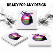 E007 Sunset Mountain Landscape ceramic coaster by Mythic Airbrush, original Air-Volution design — product image 7