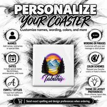 E008 Evergreen Mountain Lake ceramic coaster by Mythic Airbrush, original Air-Volution design — product image 5