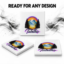 E008 Evergreen Mountain Lake ceramic coaster by Mythic Airbrush, original Air-Volution design — product image 7