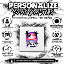 E009 Palm Tree Beach Sunset ceramic coaster by Mythic Airbrush, original Air-Volution design — product image 5