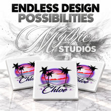 E009 Palm Tree Beach Sunset ceramic coaster by Mythic Airbrush, original Air-Volution design — product image 6