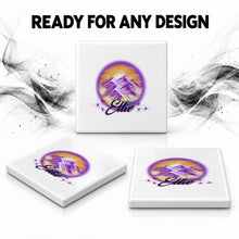 E010 Mountain Lake Sunset ceramic coaster by Mythic Airbrush, original Air-Volution design — product image 7