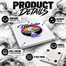E011 Waterfall Sunset Landscape ceramic coaster by Mythic Airbrush, original Air-Volution design — product image 3