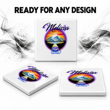 E011 Waterfall Sunset Landscape ceramic coaster by Mythic Airbrush, original Air-Volution design — product image 7