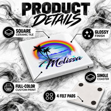 E012 Rainbow Beach Landscape ceramic coaster by Mythic Airbrush, original Air-Volution design — product image 3