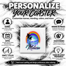 E012 Rainbow Beach Landscape ceramic coaster by Mythic Airbrush, original Air-Volution design — product image 5