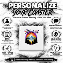 E013 Tree Mountain Lake ceramic coaster by Mythic Airbrush, original Air-Volution design — product image 5
