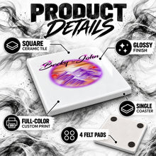 E014 Mountain Sunset Landscape ceramic coaster by Mythic Airbrush, original Air-Volution design — product image 3