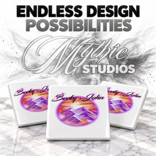 E014 Mountain Sunset Landscape ceramic coaster by Mythic Airbrush, original Air-Volution design — product image 6