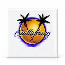 E015 Gatlinburg Mountain Sunset ceramic coaster by Mythic Airbrush, original Air-Volution design — main image