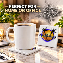 E015 Gatlinburg Mountain Sunset ceramic coaster by Mythic Airbrush, original Air-Volution design — product image 4