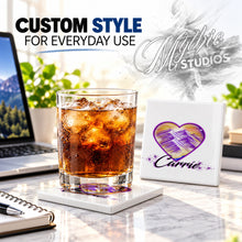 E016 Heart Mountain Sunset ceramic coaster by Mythic Airbrush, original Air-Volution design — product image 2