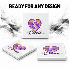 E016 Heart Mountain Sunset ceramic coaster by Mythic Airbrush, original Air-Volution design — product image 7