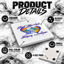 E017 Hearts Waterfall Mountain Sunset ceramic coaster by Mythic Airbrush, original Air-Volution design — product image 3
