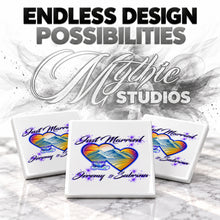 E017 Hearts Waterfall Mountain Sunset ceramic coaster by Mythic Airbrush, original Air-Volution design — product image 6