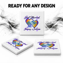 E017 Hearts Waterfall Mountain Sunset ceramic coaster by Mythic Airbrush, original Air-Volution design — product image 7