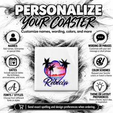 E018 Hearts Beach Sunset ceramic coaster by Mythic Airbrush, original Air-Volution design — product image 5