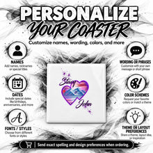 E019 Hearts Mountain Sunset ceramic coaster by Mythic Airbrush, original Air-Volution design — product image 5