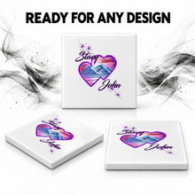 E019 Hearts Mountain Sunset ceramic coaster by Mythic Airbrush, original Air-Volution design — product image 7