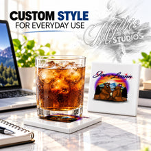 E020 Bears Mountain Sunset ceramic coaster by Mythic Airbrush, original Air-Volution design — product image 2