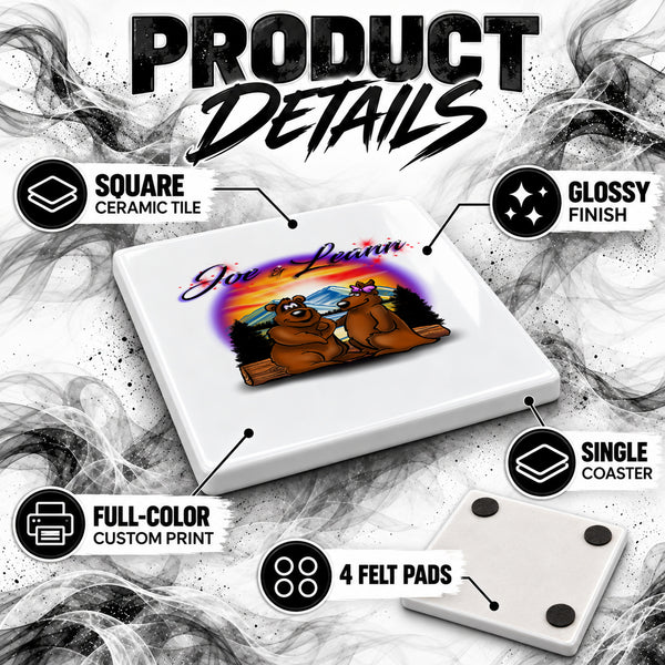E020 Bears Mountain Sunset ceramic coaster by Mythic Airbrush, original Air-Volution design — product image 3