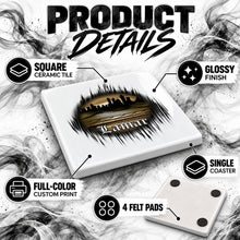 E021 Urban Graffiti Old English Cityscape ceramic coaster by Mythic Airbrush, original Air-Volution design — product image 3