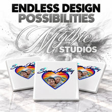 E022 Photo Heart sunset Scene ceramic coaster by Mythic Airbrush, original Air-Volution design — product image 6