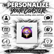 E023 Mountains sunset Trees Scene ceramic coaster by Mythic Airbrush, original Air-Volution design — product image 5