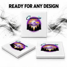 E023 Mountains sunset Trees Scene ceramic coaster by Mythic Airbrush, original Air-Volution design — product image 7