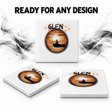 E026 Fishing Fishermen Lake sunset Scene ceramic coaster by Mythic Airbrush, original Air-Volution design — product image 7