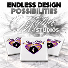 E027 Lovers Mountain sunset Scene ceramic coaster by Mythic Airbrush, original Air-Volution design — product image 6