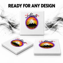 E030 Carnival fair ferris wheel sunset Scene ceramic coaster by Mythic Airbrush, original Air-Volution design — product image 7