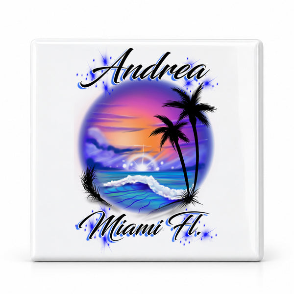 E031 Ocean Wave ceramic coaster by Mythic Airbrush, original Air-Volution design — main image