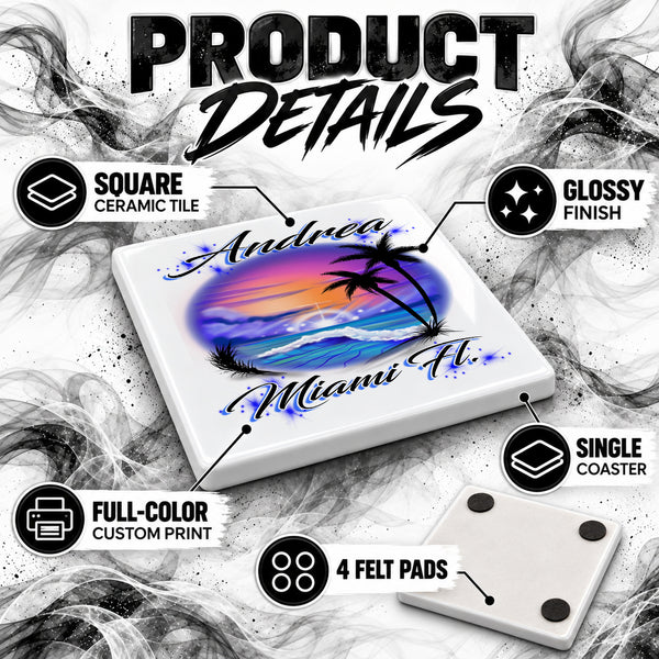 E031 Ocean Wave ceramic coaster by Mythic Airbrush, original Air-Volution design — product image 3