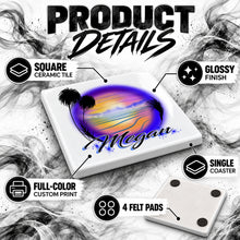 E032 Beach ceramic coaster by Mythic Airbrush, original Air-Volution design — product image 3
