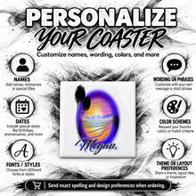 E032 Beach ceramic coaster by Mythic Airbrush, original Air-Volution design — product image 5