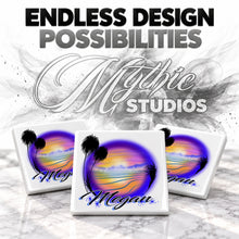 E032 Beach ceramic coaster by Mythic Airbrush, original Air-Volution design — product image 6