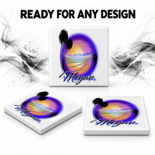E032 Beach ceramic coaster by Mythic Airbrush, original Air-Volution design — product image 7