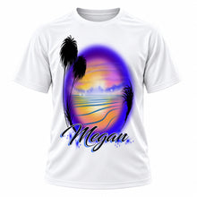 Personalized Beach T-Shirt, front-view T-shirt mockup featuring custom Air-Volution artwork by Mythic Airbrush