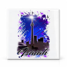 E033 City Scene ceramic coaster by Mythic Airbrush, original Air-Volution design — main image